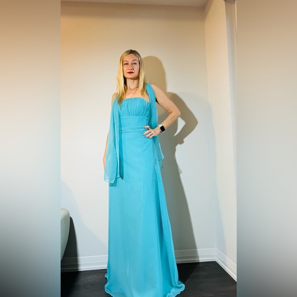 Turquoise New Prom Dress With Tag And Scarf - Picture 3 of 5